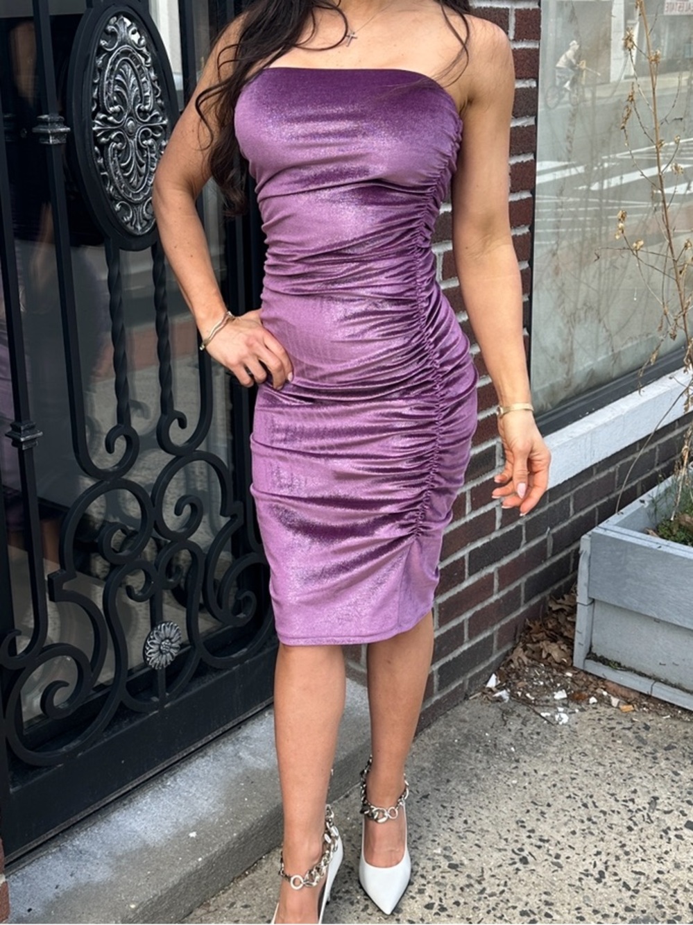 Velvet Dress Purple midi FairyCore Susana Monaco Strapless Sparkly Tube
